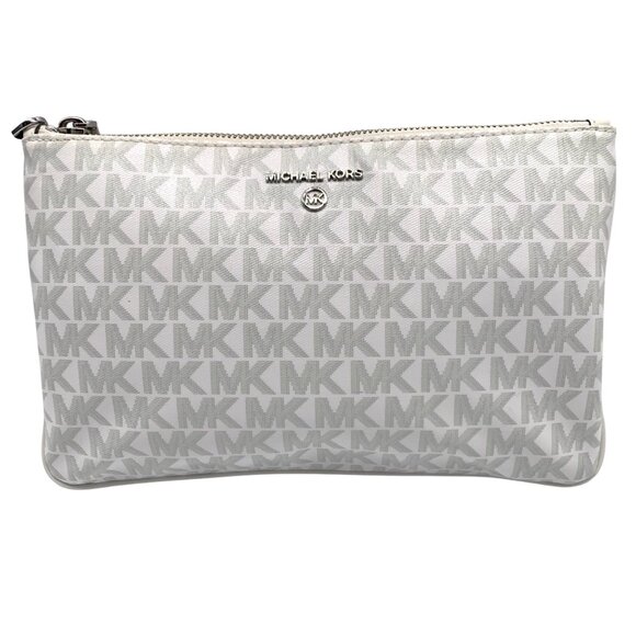 Michael Kors Leather Logo Jet Set Charm Optic White Top Zip Wristlet - Picture 1 of 11
